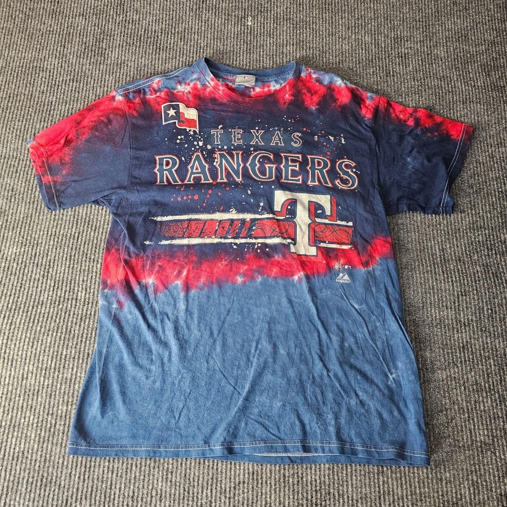 Texas Rangers Shirt Mens Large Multi-Color MLB Baseball Tie Dye Graphic Majestic